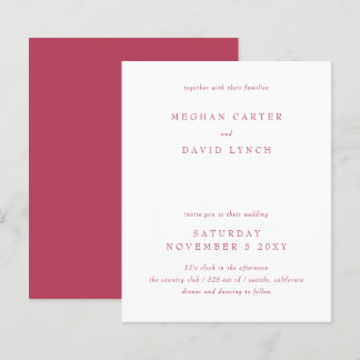 Budget Simple Modern Magenta Wedding Invitation