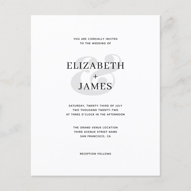 BUDGET Simple Modern Minimalist Wedding Invitation (Front)