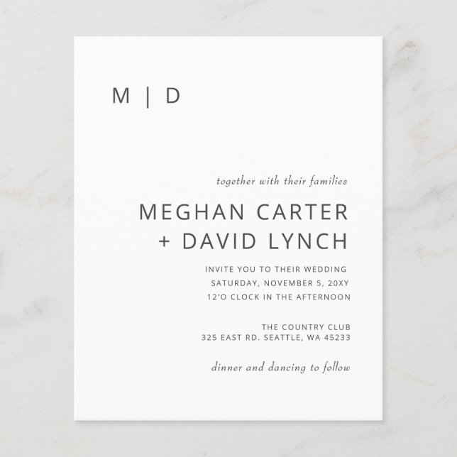 Budget Simple Modern Monogram Wedding Invitation (Front)