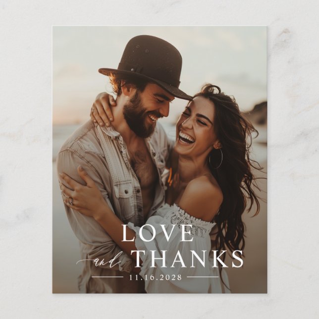 Budget Simple Modern Photo Wedding Thank You Card (Front)
