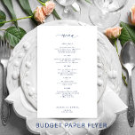 Budget simple navy and white wedding menu<br><div class="desc">Simple white trendy minimalist typography custom text template BUDGET affordable wedding menu PAPER FLYER. PLEASE READ THIS BEFORE PURCHASING! This is a budget affordable card printed on a FLYER (advertising type of paper). Please note that BUDGET PAPER IS THIN - You can upgrade to have this card printed on cardstock...</div>