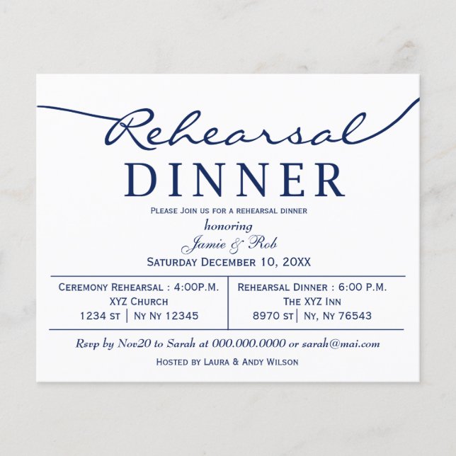 Budget Simple Navy Rehearsal Dinner Invitation (Front)