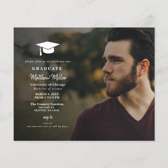  Budget Simple Overlay Photo Graduation Invitation (Front)