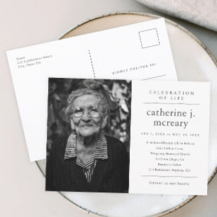 Budget Simple Photo Memorial Funeral Invitation Postcard