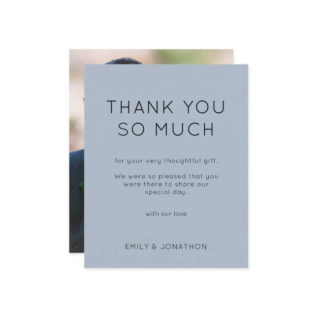 Budget Simple Photo Wedding Dusty Blue Thank You (Front/Back In Situ)