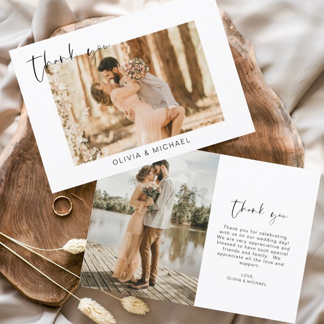 Budget Simple Photo Wedding Elegant Thank You Card (Creator Uploaded)