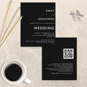 Budget Simple QR Code Black Wedding Invite