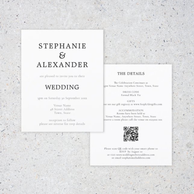 Budget Simple QR Code Black White Wedding Invite (Creator Uploaded)