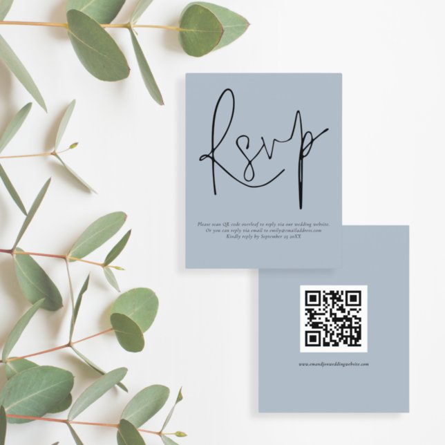 Budget Simple QR Code Script Wedding Blue RSVP (Creator Uploaded)