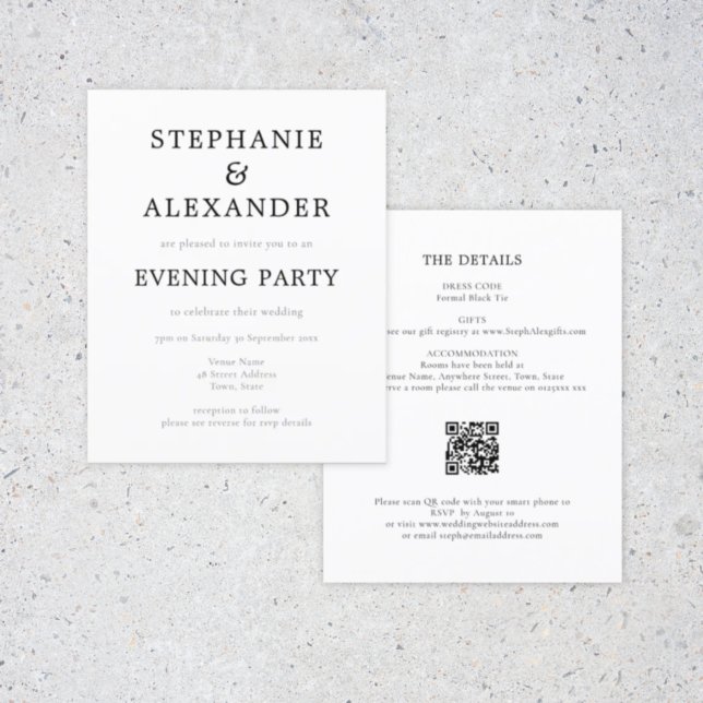 Budget Simple QR Code Wedding Evening Party Invite (Creator Uploaded)