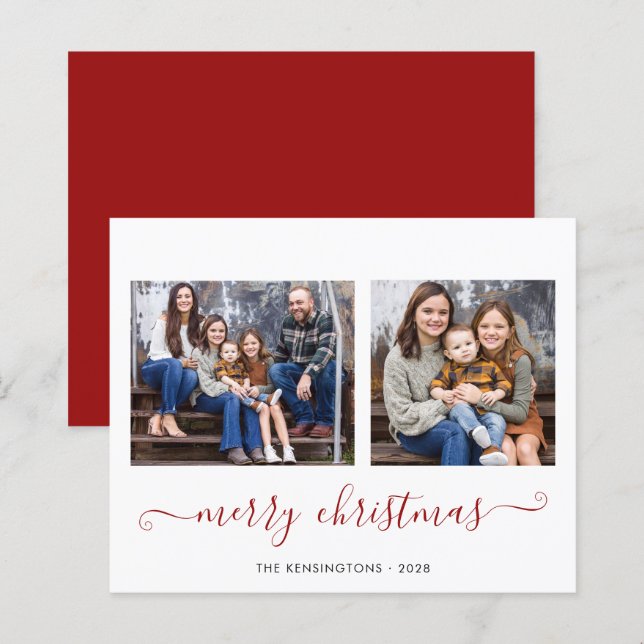BUDGET Simple Red Script Merry Christmas Photo (Front/Back)