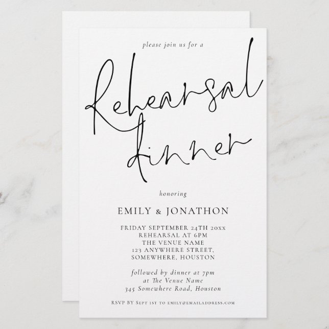 Budget Simple Rehearsal Dinner Larger Invite (Front/Back)