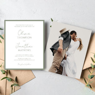 BUDGET Simple Sage Green Script Photo Wedding