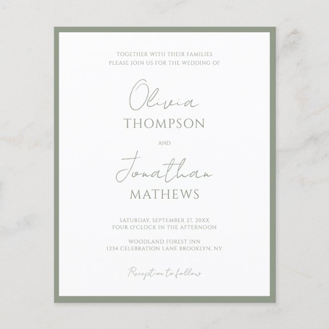 BUDGET Simple Sage Green Script Photo Wedding (Front)