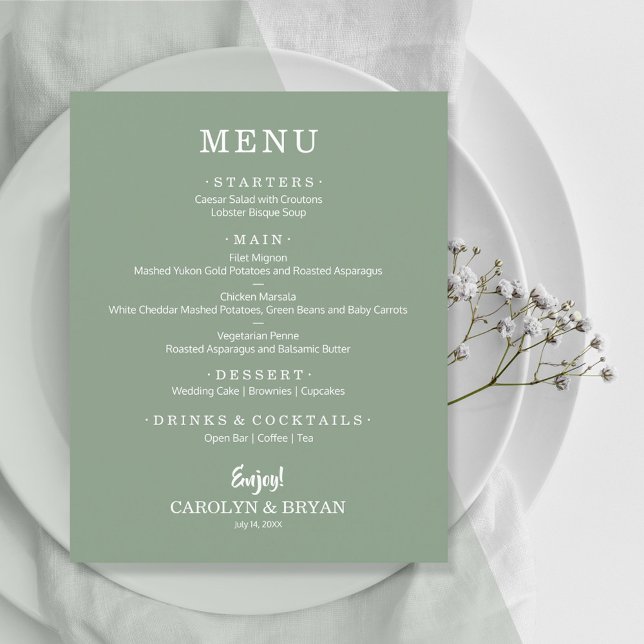 Budget Simple Sage Green Wedding Menu (Creator Uploaded)