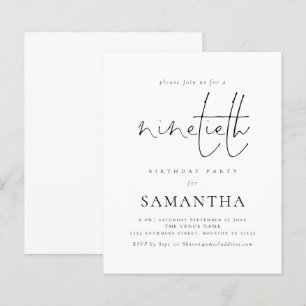 Budget Simple Script 90th Birthday Party Invite
