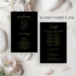 Budget simple script gold black wedding program flyer<br><div class="desc">Modern simple minimalist faux gold script trendy ceremony and party BUDGET affordable black wedding program PAPER FLYER template featuring chic trendy calligraphy. Easy to personalise with your custom text on both sides! PLEASE READ THIS BEFORE PURCHASING! This is a low budget affordable program printed on a FLYER (advertising type paper)....</div>