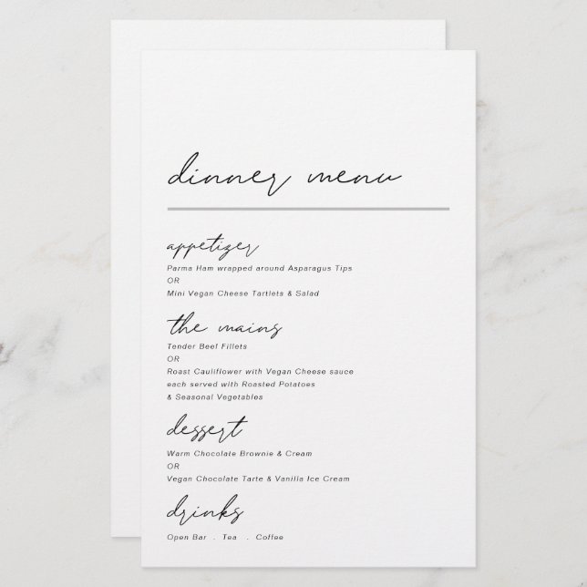 Budget Simple Script Occasion Dinner Menu (Front/Back)