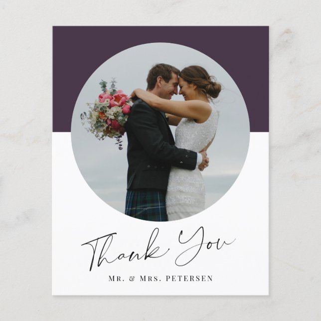 Budget simple script photo wedding thank you card (Front)