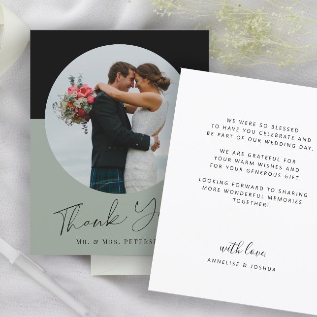 Budget simple script photo wedding thank you card (Creator Uploaded)