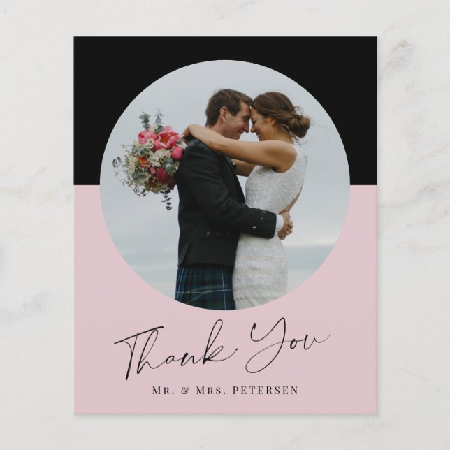 Budget simple script photo wedding thank you card (Front)