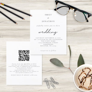 Budget Simple Script QR Code Wedding Invitation