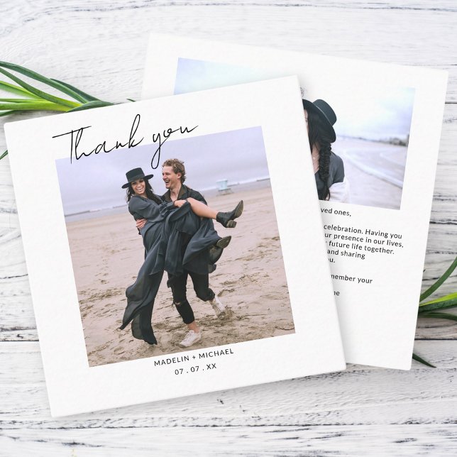 Budget Simple Script Wedding Photo Thank you Card (Creator Uploaded)