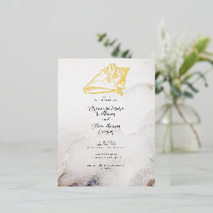 Budget Simple Seashell Sandy Beach Foil Invitation Postcard