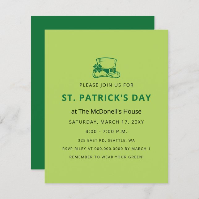 Budget Simple St Patricks Day Invitation (Front/Back)