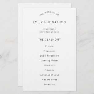 Budget Simple Text Black White Wedding Program
