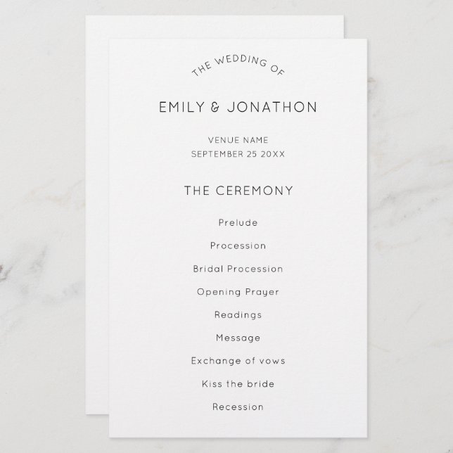 Budget Simple Text  Black White Wedding Program (Front/Back)