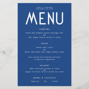 Budget Simple Text Blue Wedding Menu