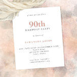 Budget Simple Text Blush 90th Birthday Invitation<br><div class="desc">Budget Simple Text Blush 90th Birthday Invitation. A value for money smaller 4.5 x 5.6 inch alternative defaulted to the semi gloss option which is recommended for invitations and is a similar thickness to a postcard. The satin option is much thinner paper better for enclosures.</div>