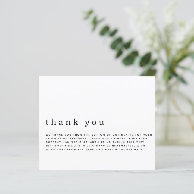 Budget Simple Text Funeral Sympathy Thank You (Standing Front)