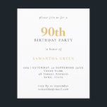Budget Simple Text Gold Black 90th Birthday Invite<br><div class="desc">Budget Simple Text Gold Black 90th Birthday Invitation. A value for money smaller 4.5 x 5.6 inch alternative defaulted to the semi gloss option which is recommended for invitations and is a similar thickness to a postcard. The satin option is much thinner paper better for enclosures.</div>