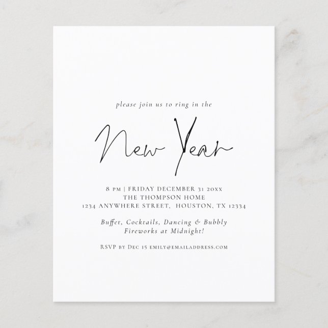 Budget Simple Text New Years Eve Party Invite (Front)