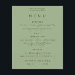 Budget Simple Text Sage Green Wedding Menu<br><div class="desc">Simple Text Sage Green Wedding Menu. A budget price SMALLER 4.5” x 5.6” alternative. Available in a SEMI GLOSS 110 lb CARD STOCK which is the default option (recommended for invitations, similar to the thickness of a postcard), OR a SATIN FINISH 80 lb THINNER PAPER STOCK (ideal for enclosures). You...</div>