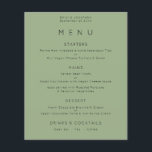 Budget Simple Text Sage Green Wedding Menu<br><div class="desc">Simple Text Sage Green Wedding Menu. A budget price SMALLER 4.5” x 5.6” alternative. Available in a SEMI GLOSS 110 lb CARD STOCK which is the default option (recommended for invitations, similar to the thickness of a postcard), OR a SATIN FINISH 80 lb THINNER PAPER STOCK (ideal for enclosures). You...</div>