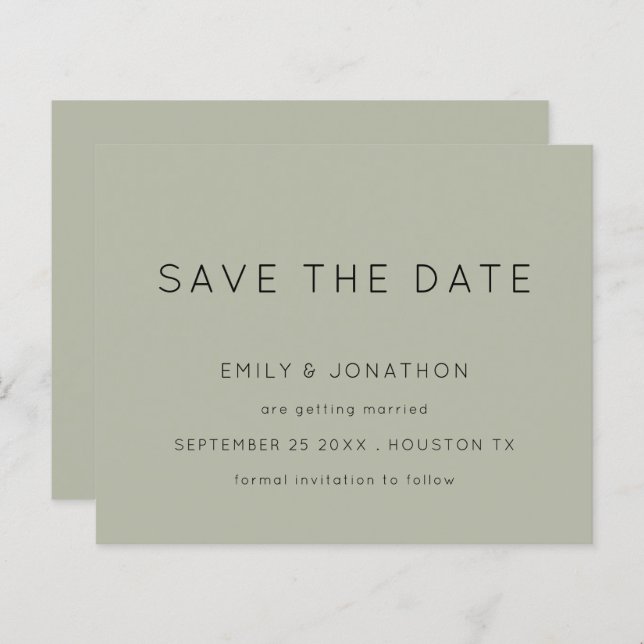 Budget Simple Text Soft Sage Green Save The Date (Front/Back)