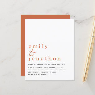 Budget Simple Text Terracotta Wedding Invitation