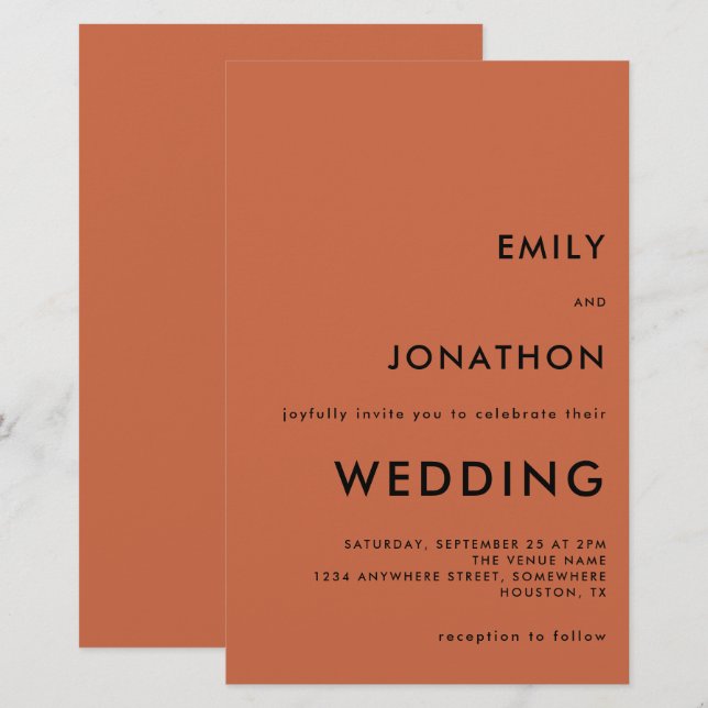 Budget Simple Text Terracotta Wedding Large Invite (Front/Back)