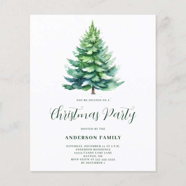 Budget Simple Tree Christmas Party Invitation (Front)