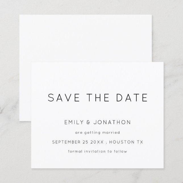 Budget Simple Typography Black White Save The Date (Front/Back)