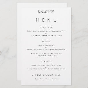 Budget Simple Typography BlacK White Wedding Menu
