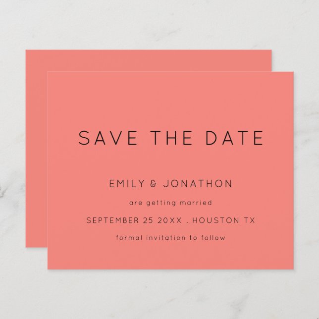 Budget Simple Typography Coral Rose Save The Date (Front/Back)