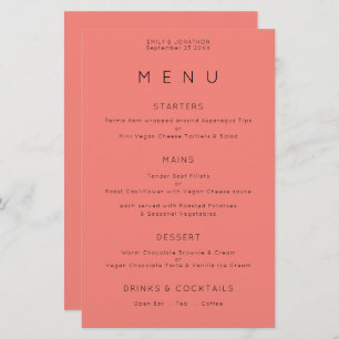 Budget Simple Typography Coral Rose Wedding Menu