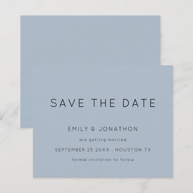 Budget Simple Typography Dusty Blue Save The Date (Front/Back)