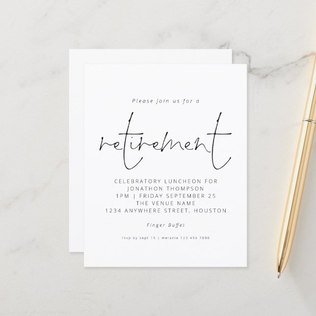 Budget Simple Typography Retirement Invitation  (Front/Back In Situ)