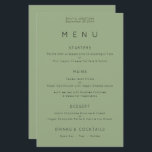 Budget Simple Typography Sage Green Wedding Menu<br><div class="desc">Simple Typography Sage Green Wedding Menu. A budget price size 5.5” x 8.5”,  You can also change the font style and colours and the background colours on the front and back if you wish via the Click to Customise Further option.</div>