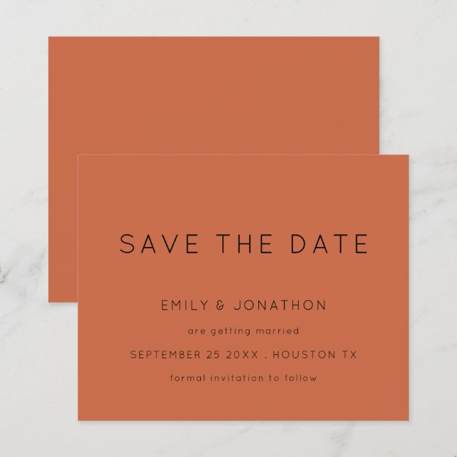 Budget Simple Typography Terracotta Save The Date (Front/Back)